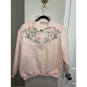 Vintage Basic Editions Women's Pink matching sweat set Embroidered Roses  XL
